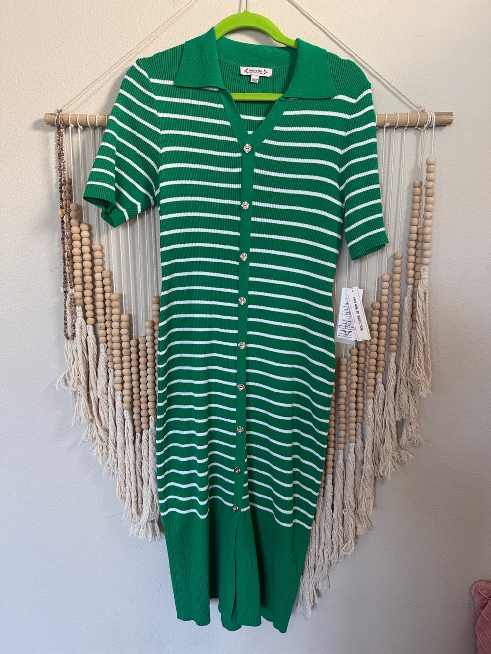 NWT Nanette Lepore Shamrock Green Striped Knit Dress L